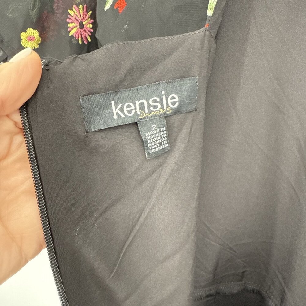 New Kensie Womens Size 2 Black Floral Embroidered Chiffon Back Cutout Dress - Picture 12 of 14